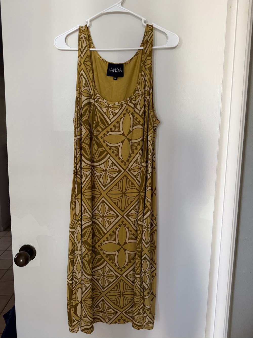 Tanoa Hawaii Tribal Yellow All over Tank Dress 2XL Sleeveless Flowy